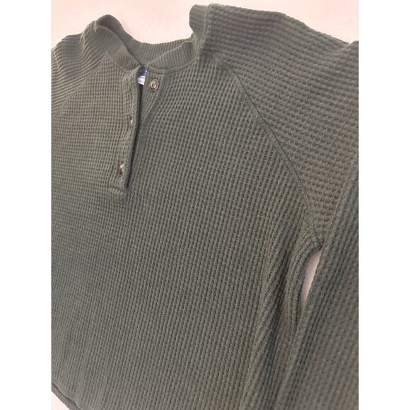 Old Navy Hunter Green Cropped Thermal Henley Tee Small - Picture 1 of 5